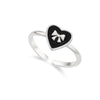 Black ribbon heart sterling silver ring