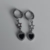 Black star heart drop hoop earrings