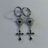 Black cross heart heart hoop earrings