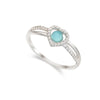 Ocean blue heart sterling silver ring
