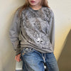 Embroidery skull gate long sleeve light gray