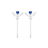 Blue heart wing chain drop  earrings