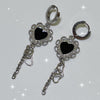 Black heart lace drop hoop earrings