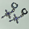 Purple Rhinestone Gem Cross Hoop Earrings