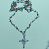 Color bead & stainless steel chain cross gem necklace