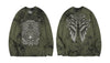 Embroidery skull gate long sleeve green stain