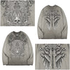 Embroidery skull gate long sleeve light gray