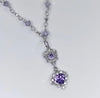 Purple heart double pendant drop crystal necklace