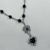 Black heart double pendant drop crystal necklace