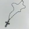 Fancy chrome cross black pearl necklace