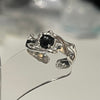 Black gem twist sterling silver ring