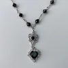 Black heart double pendant drop crystal necklace
