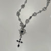 Spike cross cupid heart crown necklace