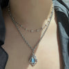 Blue twist sparkle chain double necklace