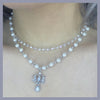 White angel pearl drop double necklace
