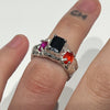 Triple gem black square melt ring