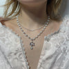 White angel pearl drop double necklace