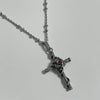 Red rose twist chrome cross necklace