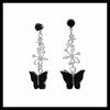 Black floral butterfly drop earrings