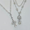 Double pearl floral drop double quartz gemstone necklace