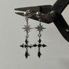 Spike black bling cross drop earrings