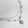 White pearl double quartz gemstone necklace set